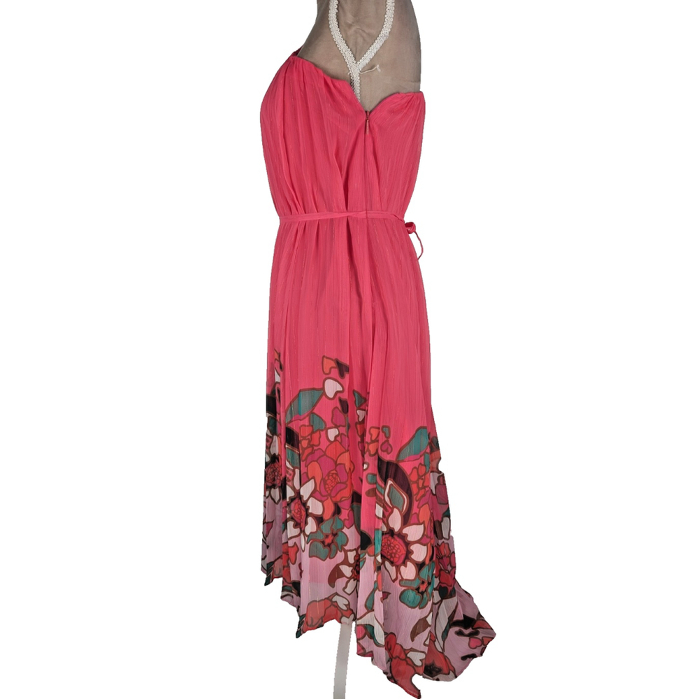 NWT Ted Baker Pinata Pink Midi Dress High Low Sz XS Tropical Resort Vacation - Picture 2 of 13